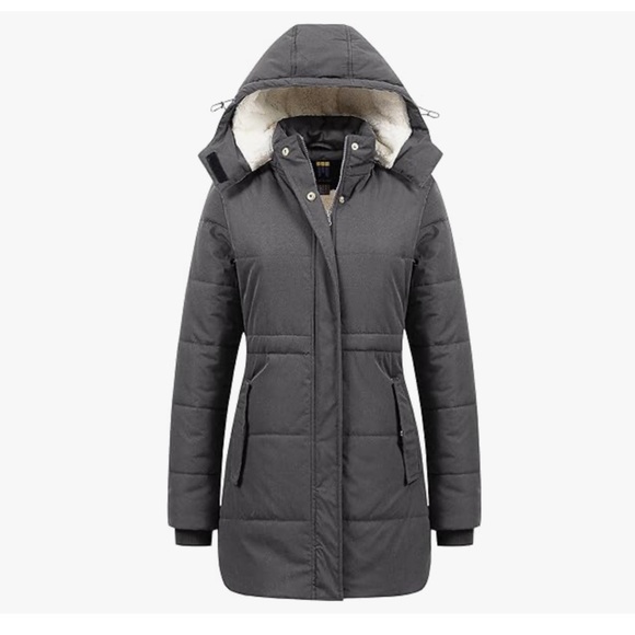 NWT Gray Puffer Jacket with Removable Hood and Quilted Design and Sherpa inside - Picture 1 of 10
